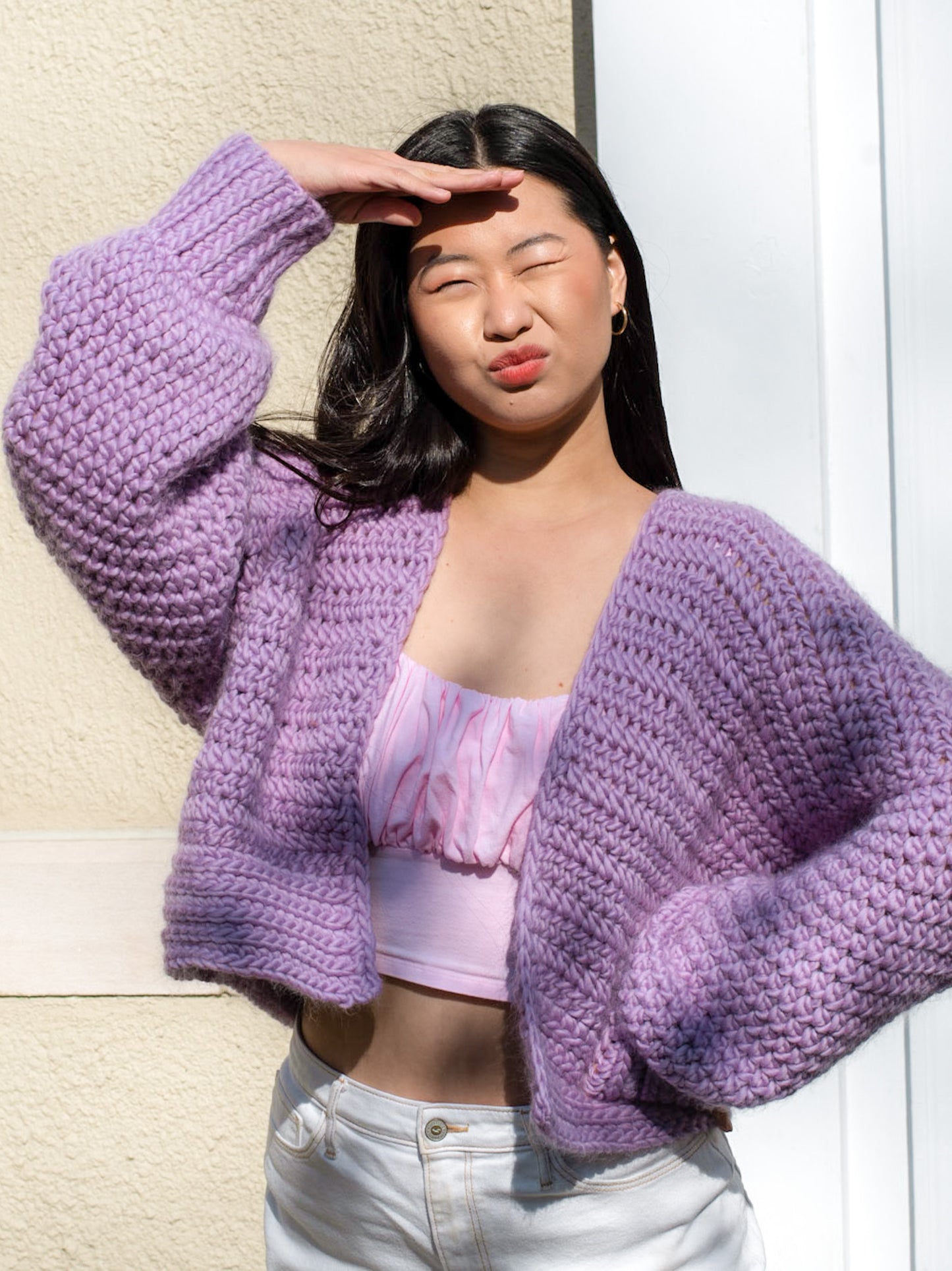 Chunky Cardigan in Lavender